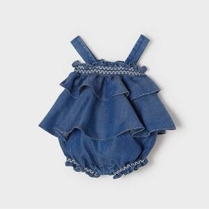 Mayoral | Infant Smocked Denim Bubble Romper (2-4 mos)💙
